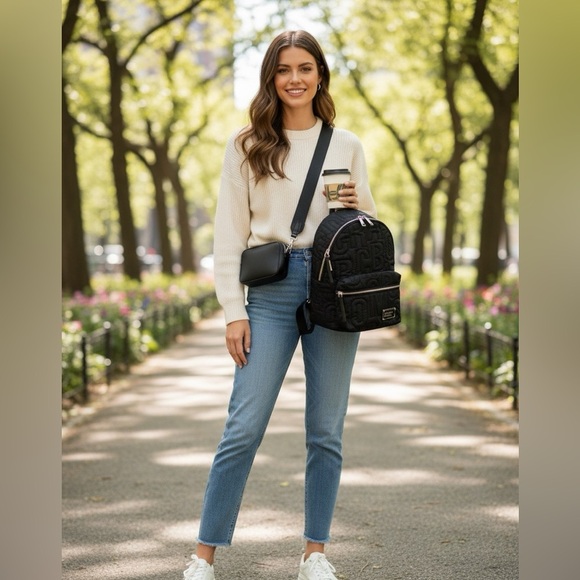 Marc Jacobs Black Quilted Nylon Logo Backpack Large School Travel Bag NWT - Picture 7 of 15